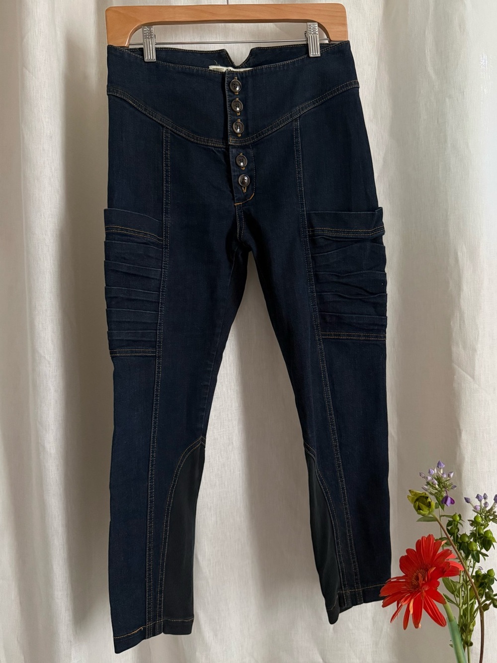 Prairie Underground Girdle Jeans 26 NWOT Dark Indigo Moto Utility Cargo Ribbed